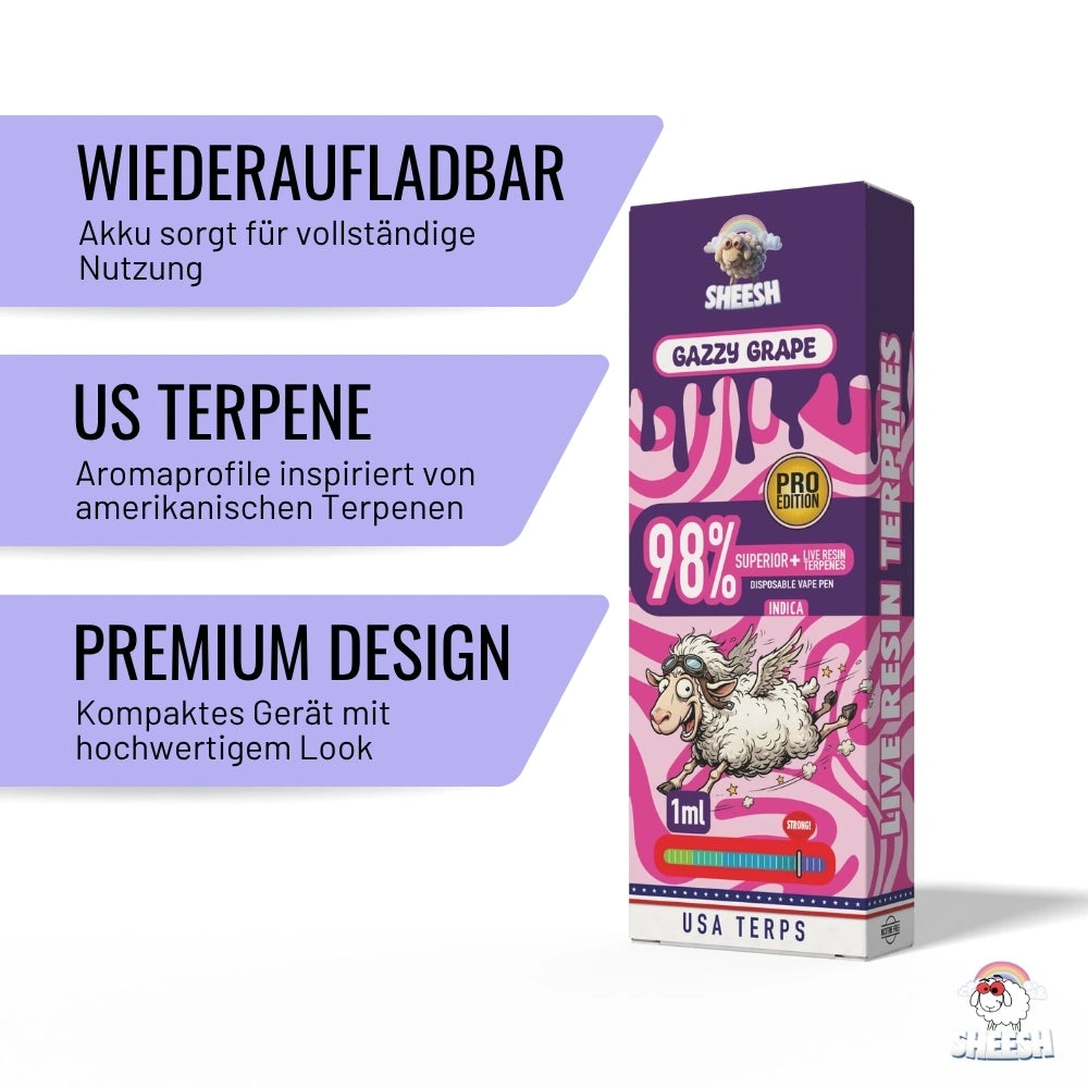 SHEESH - Superior Vape Pro Edition - Gazzy Grape - 1ml Einweg Vape