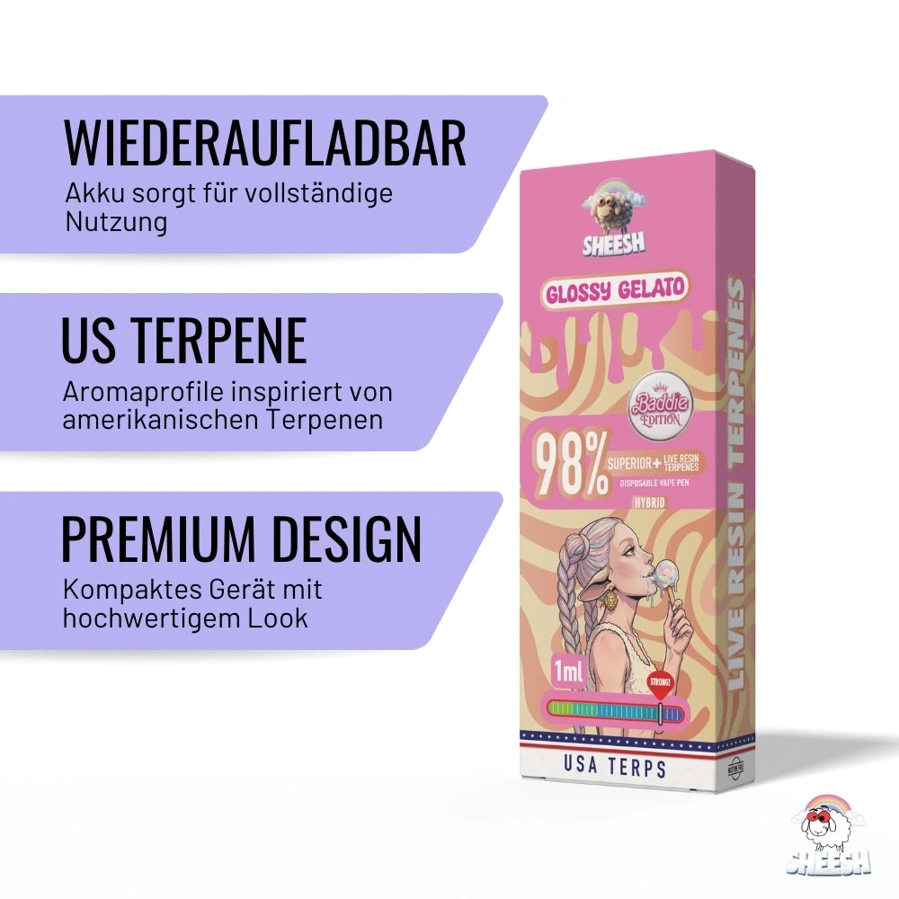 SHEESH - Superior Vape Baddie Edition - Glossy Gelato - 1ml Einweg Vape